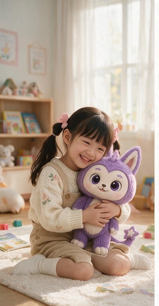 女孩在家里和 Lumi 待在一起