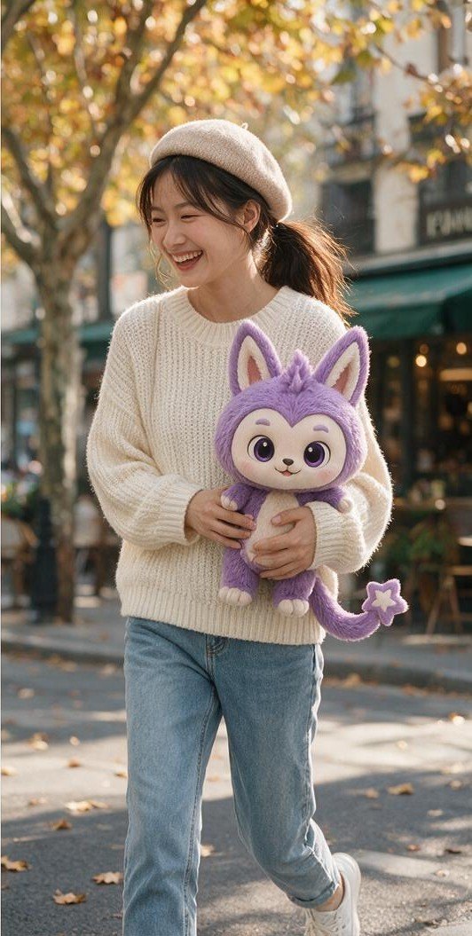 户外阳光下抱着 Lumi